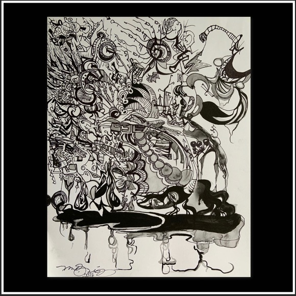 Original art ink drawing abstract signed - Picture 1 of 2